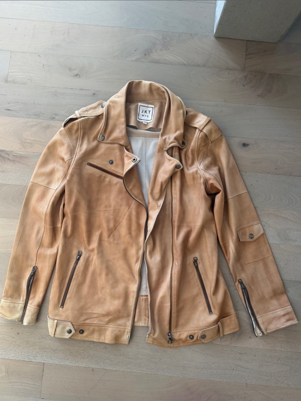 Women's 100% Leather Light Tan Leather Moto Jacket